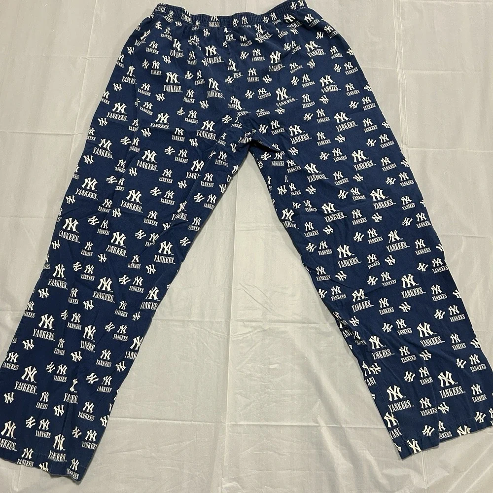 Vintage New York Yankees Pajama Pants Men's Medium All Over Print 90s Blue AOP